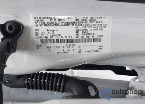 2017 Ford Focus Se z USA, uszkodzony, nr VIN 1FADP3F24HL266175